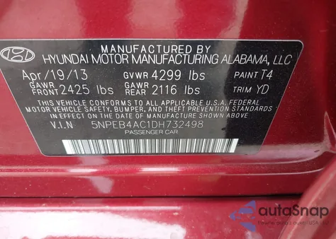 2013 Hyundai Sonata Gls from USA, damaged, VIN 5NPEB4AC1DH732498